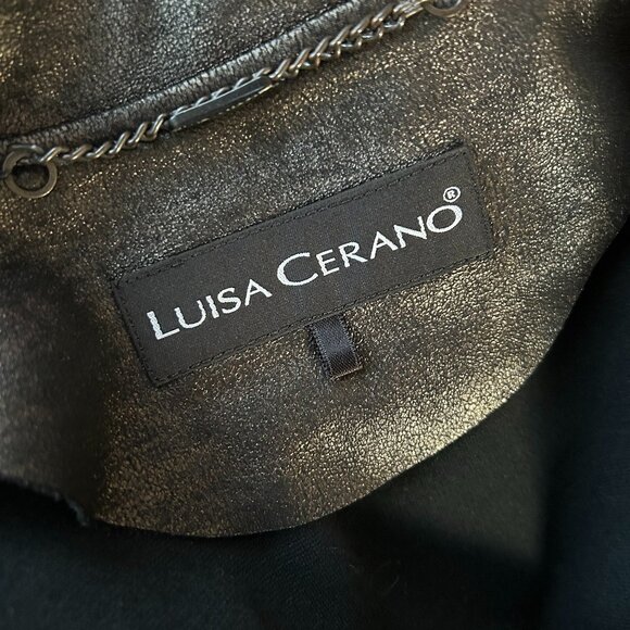 Luisa Cerano Black Metallic Versatile Mixed-Media Moto Jacket Double-Zip – US XS - Picture 14 of 14